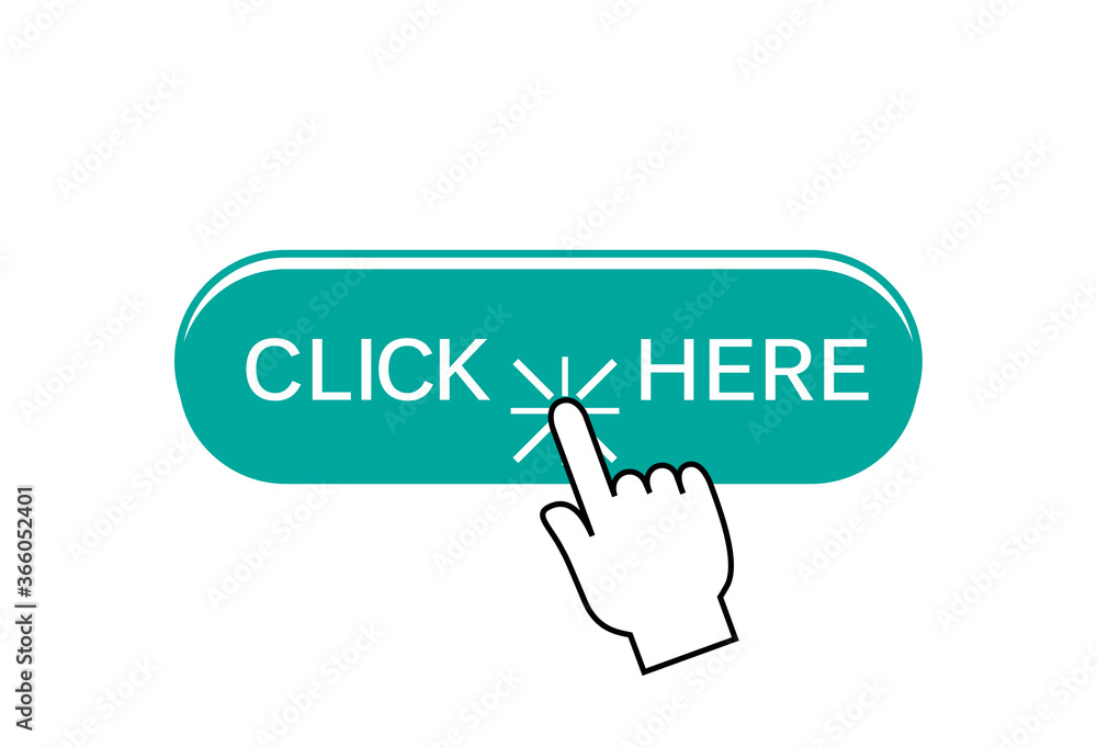Click here button isolated on white background. Trendy click here button for web site, app, label, banner, sticker, design template, icon and logo. Business concept, vector illustration Click here button isolated on white background. Trendy click here button for web site, app, label, banner, sticker, design template, icon and logo. Business concept, vector illustration