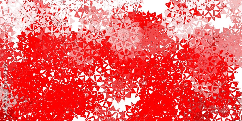 Light red vector beautiful snowflakes backdrop with flowers.