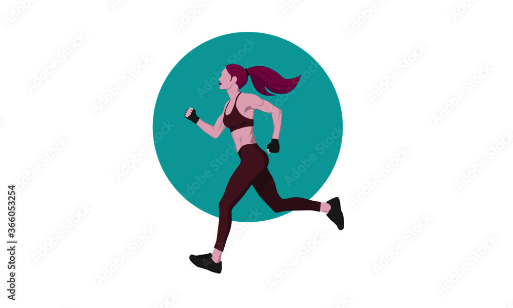 The woman is running. Illustration concept for a healthy lifestyle, freedom, strong body and spirit. Vector illustration in a flat style.
