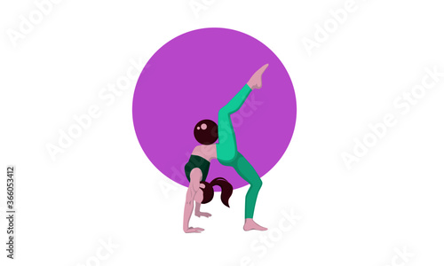 The woman is engaged in rhythmic gymnastics. Illustration concept for gymnastics  healthy lifestyle. Vector illustration in a flat style.