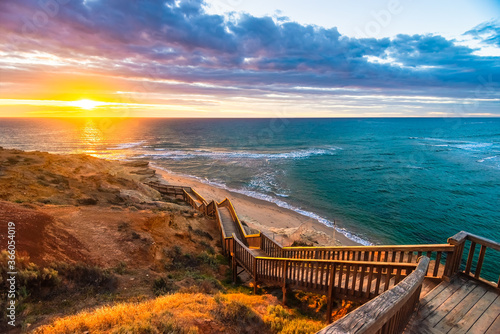 Onkaparinga River Mouth View Point at sunset, Port Noarlunga, South Australia
