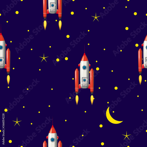 Seamless Rocket pattern, stars and space