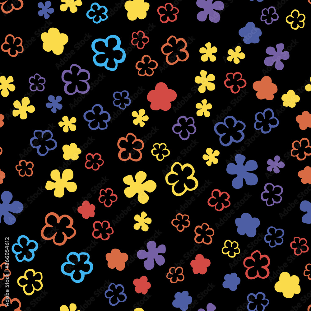 Vector seamles pattern small orange, yellow blue flowers on a black Vector seamles pattern small orange, yellow blue flowers on a black