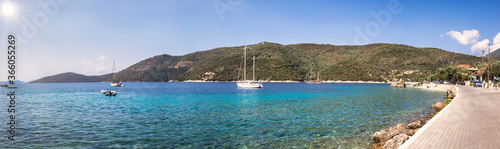 Panoramic photo of Poros bay and Mikros Gialos beach on Lefkada island  Greece