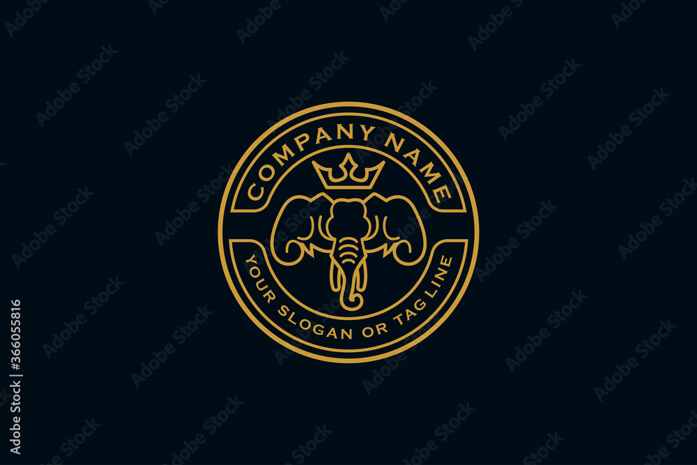 elephant head logo design vintage vector template