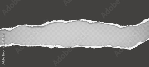 Pieces of torn, ripped black and white paper with soft shadow are on squared background for text. Vector illustration
