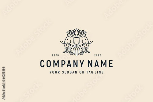 elephant head logo design vintage vector template