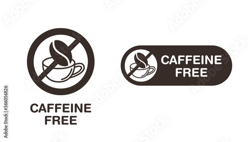 Caffeine free stamp (ingredient marking for packaging) - crossed out coffee bean with cup
