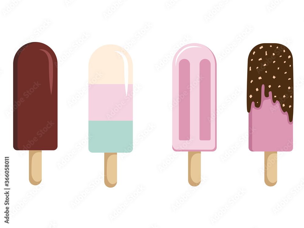 Juicy ice cream, bright frozen popsicle; vector illustration set Juicy ice cream, bright frozen popsicle; vector illustration set