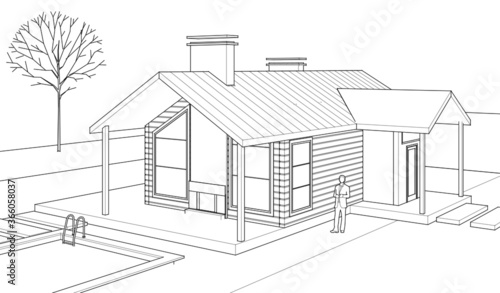 house architectural project sketch 3d illustration
