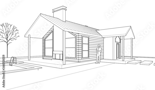 house architectural project sketch 3d illustration