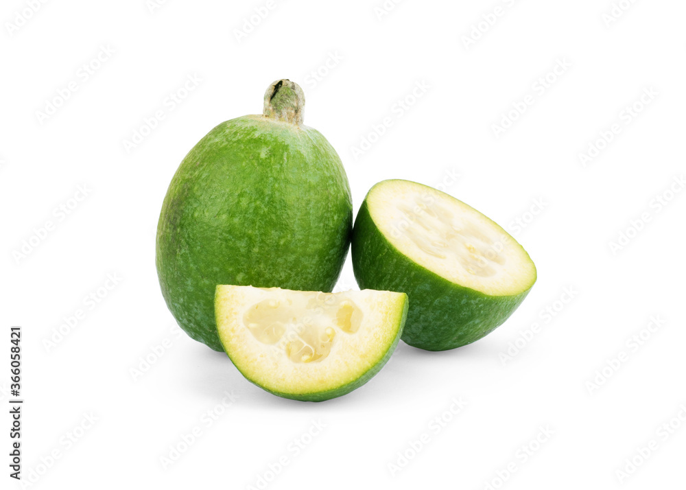 Tropical fruit feijoa (Acca sellowiana) isolated on white background Tropical fruit feijoa (Acca sellowiana) isolated on white background