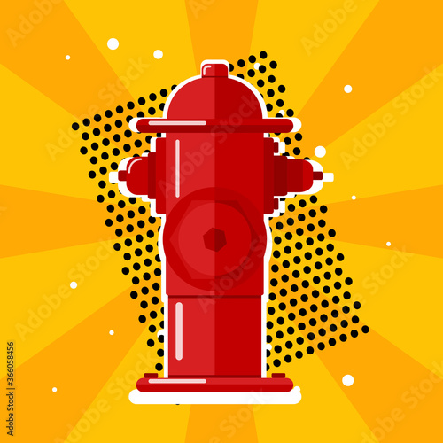 Bright red fire hydrant icon. Used by firefighters for extinguishing flames. Metal water pipe with nozzles for hose. Vector stock illustration in flat style.