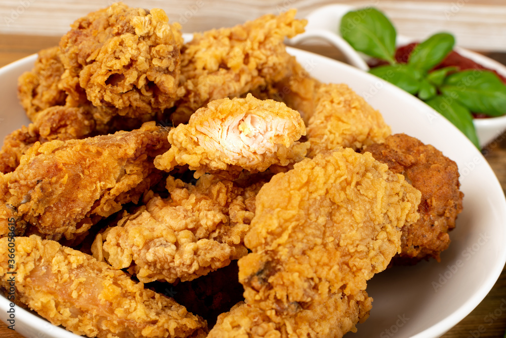 Breaded Fried Chicken Wings, Fingers and Drumstick Breaded Fried Chicken Wings, Fingers and Drumstick