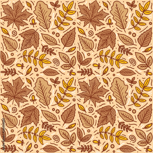 Seamless pattern with summer elements. Creative vector texture with leaf