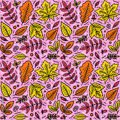 Seamless pattern with summer elements. Creative vector texture with leaf © sober artwerk