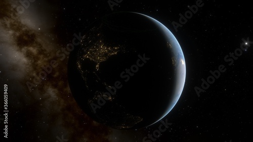 science fiction wallpaper, cosmic landscape, realistic exoplanet, beautiful alien planet in far space, detailed planet surface 3d render