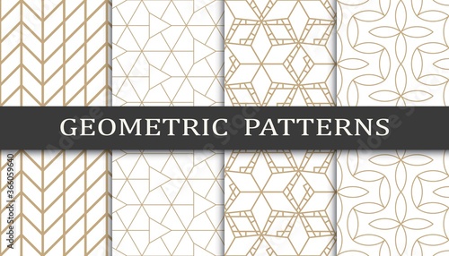 Set of geometric seamless patterns. Abstract geometric graphic design print pattern. Seamless geometric golden lines pattern.