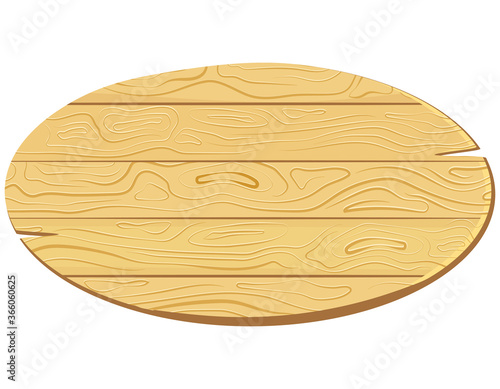 Empty wooden plank. Oval signboard in cartoon style.