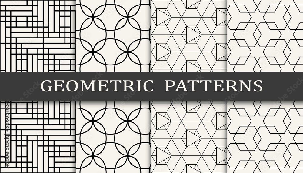 Fototapeta Set of geometric seamless patterns. Abstract geometric graphic design simple pattern. Seamless geometric lines pattern.