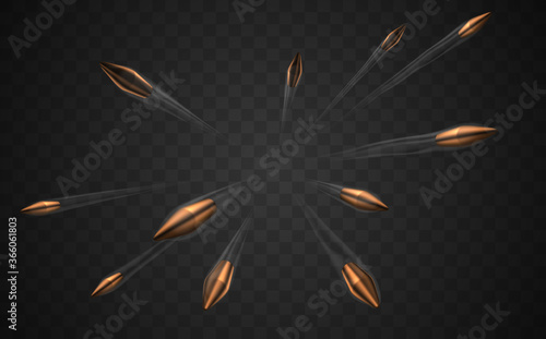 Photo Bullets with air track on transparent background