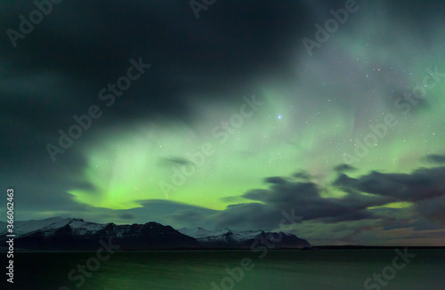 Northern lights, Jokulsarlon glacier lagoon, Southern Iceland, Iceland, Europe