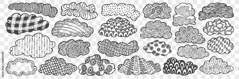 Hand drawn clouds doodle set. Hand drawn clouds doodle set.