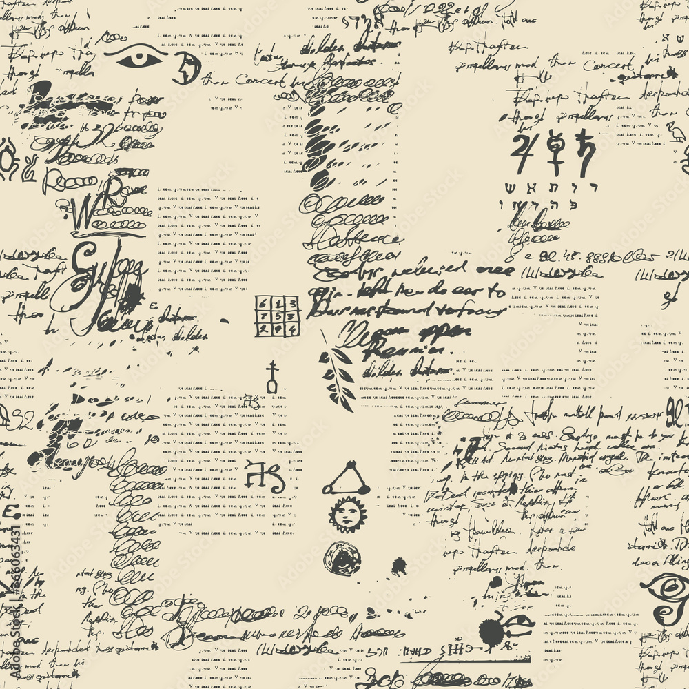Seamless pattern with unreadable scribbles imitating handwritten text