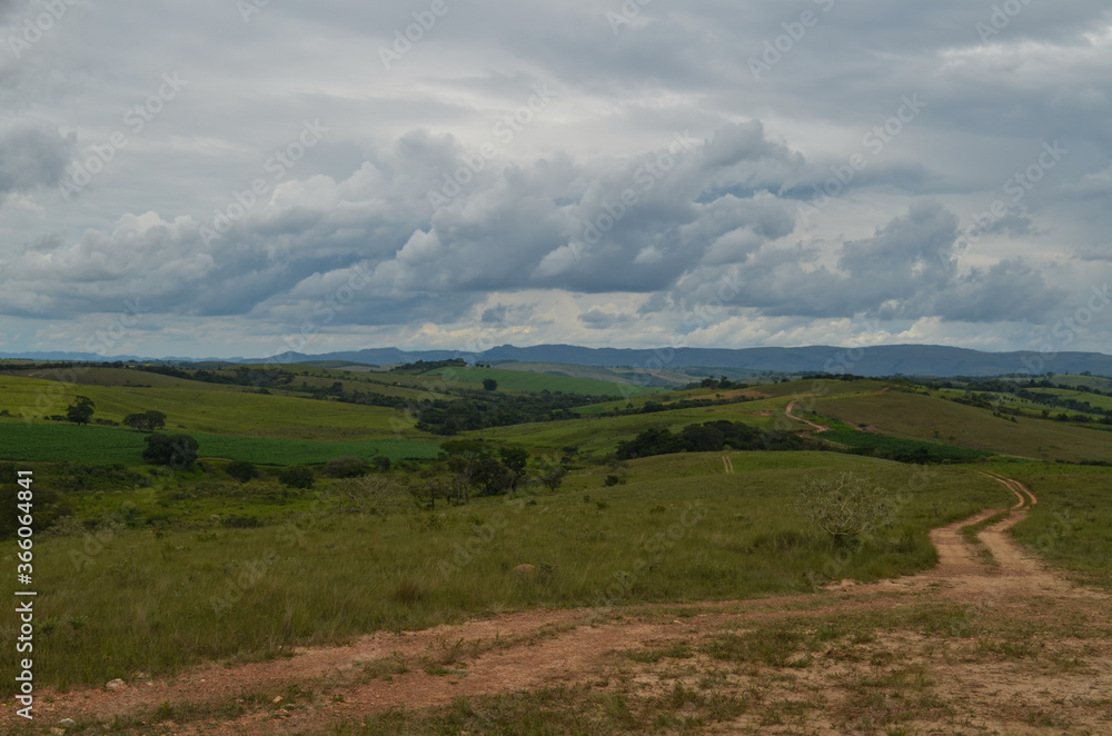 View of the mountains across the horizon near a small town in Brazil. This city call Carrancas.