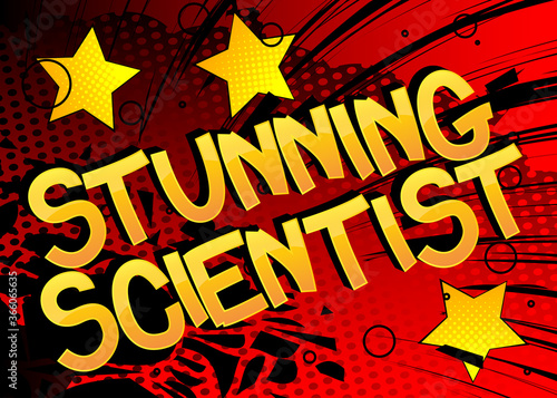 Stunning Scientist Comic book style cartoon words. Text on abstract background.