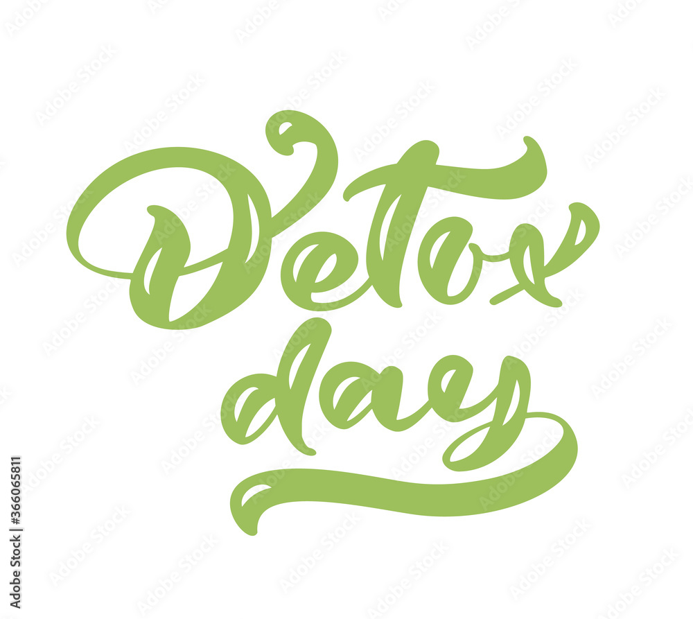 Detox day calligraphy lettering text poster in doodle style. Hand drawn green brush stroke for smoothie or detox drink in the bottle. For cafe, social media blog Detox day calligraphy lettering text poster in doodle style. Hand drawn green brush stroke for smoothie or detox drink in the bottle. For cafe, social media blog