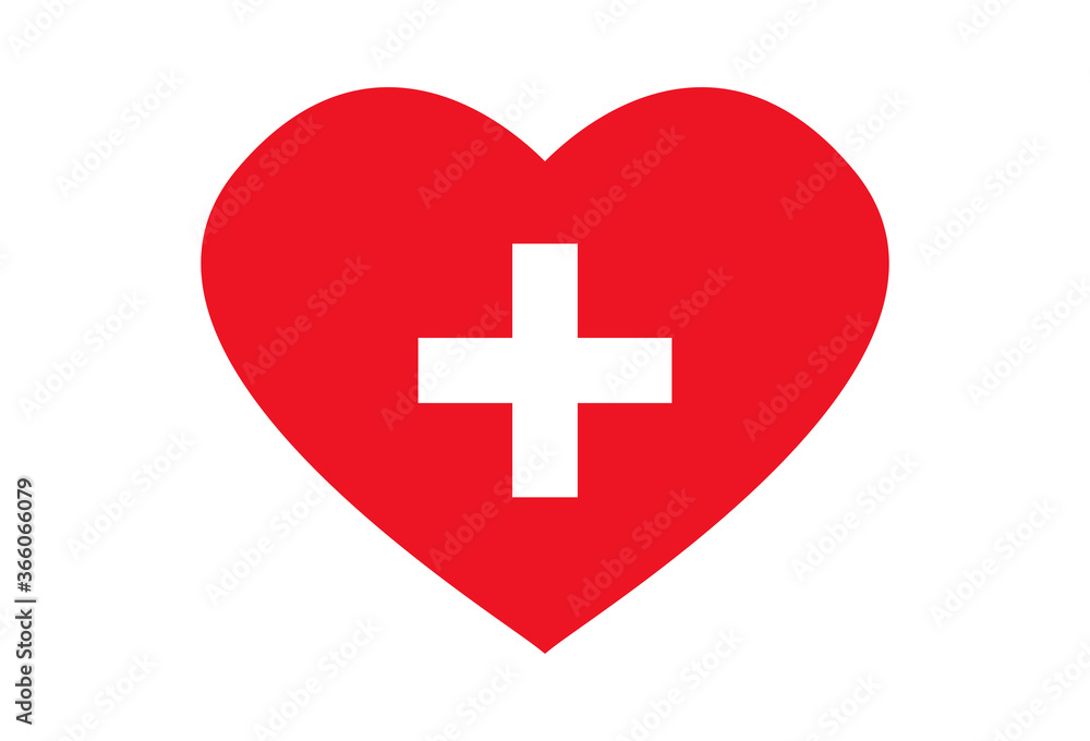 Doctors and nurses are heroes. Red heart logo with a white cross. Appreciation illustration. Doctors and nurses are heroes. Red heart logo with a white cross. Appreciation illustration.