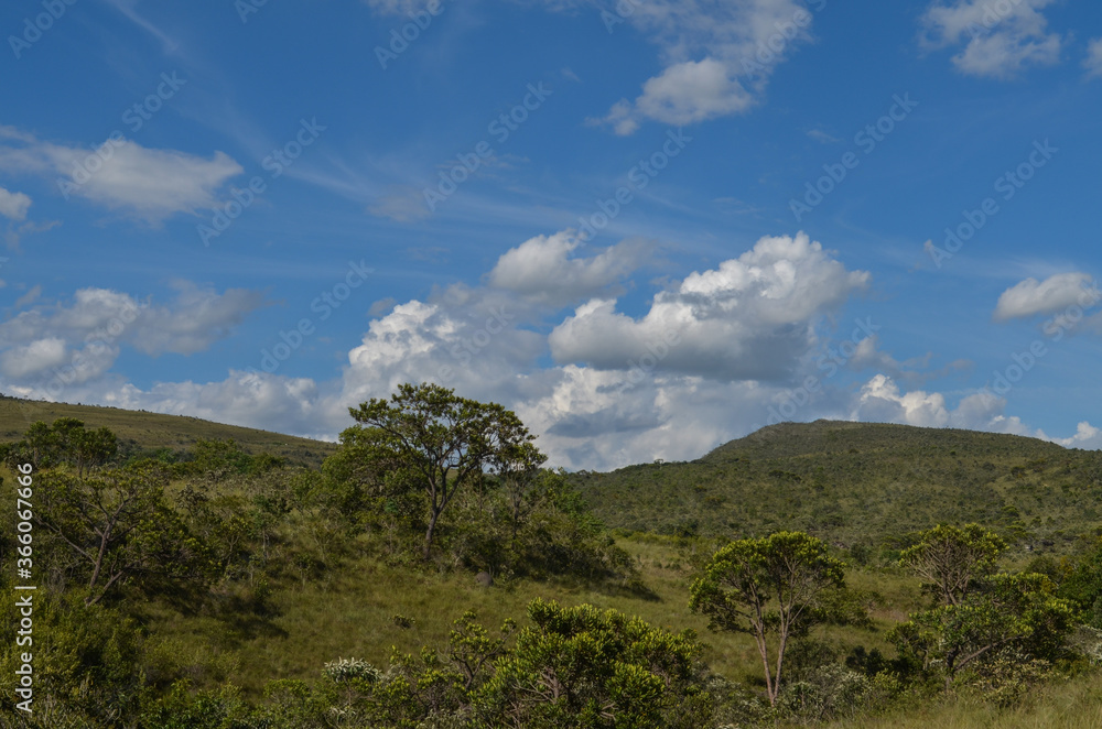 View of the mountains across the horizon near a small town in Brazil. This city call Carrancas.