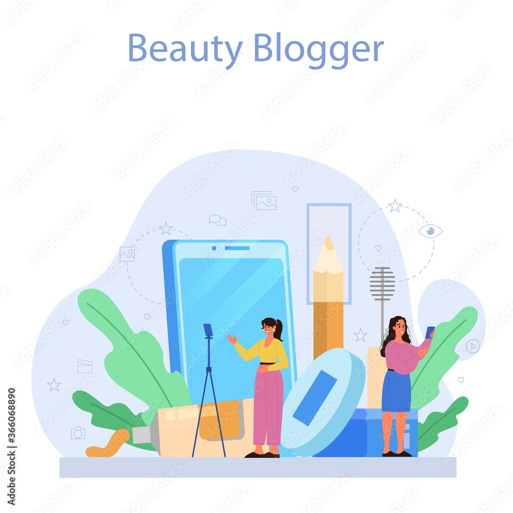 Video beauty blogger concept. Internet celebrity in social network.