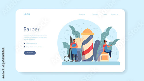 Barber web banner or landing page. Idea of hair and beard care.