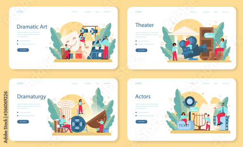 Drama club web banner or landing page set. Children creative
