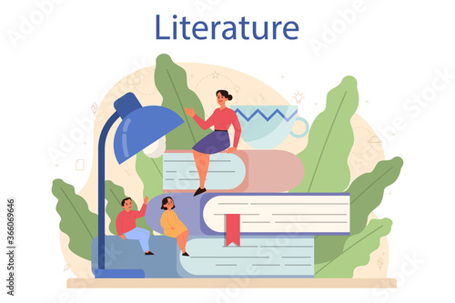 Literature school subject. Webinar, course and lesson. Idea of