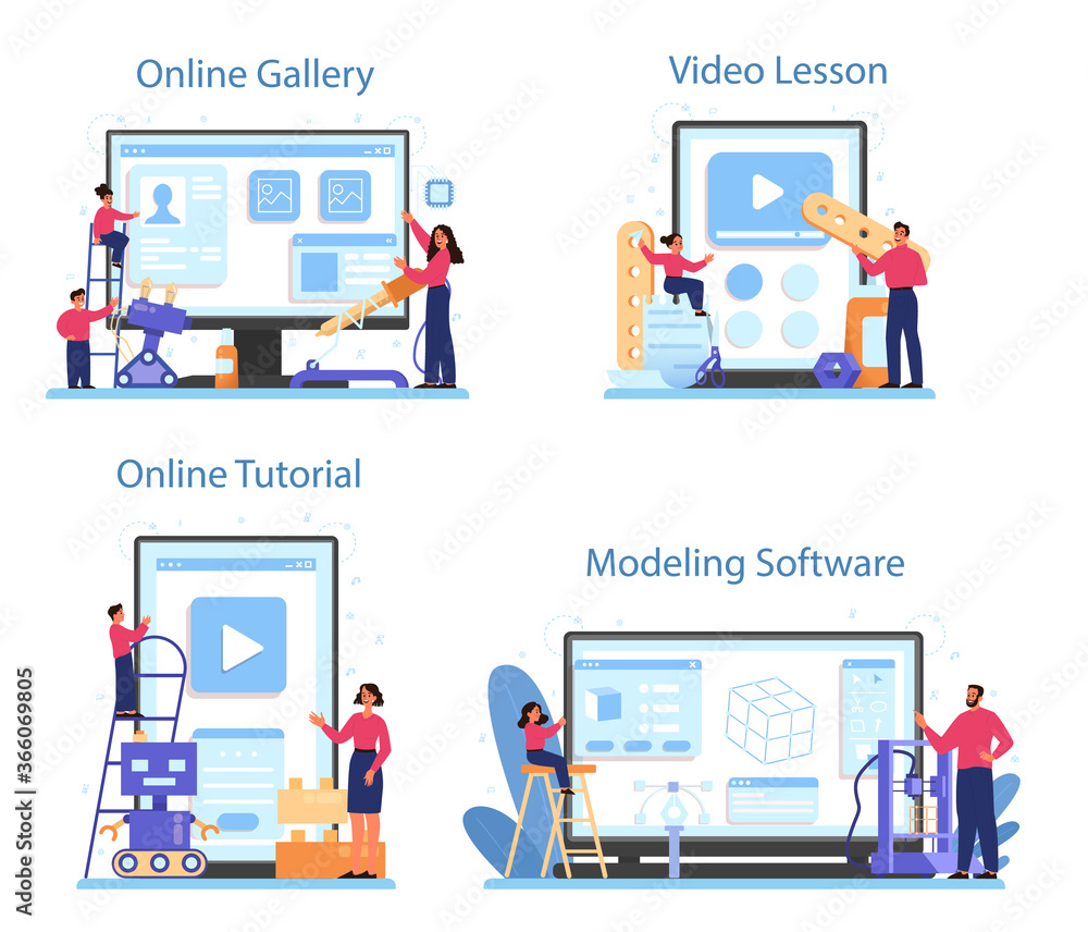 Modeling school subject online service or platform set. Engineering ...