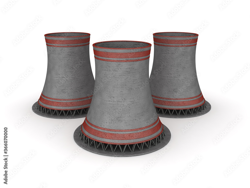 3D Rendering of nuclear power chimneys