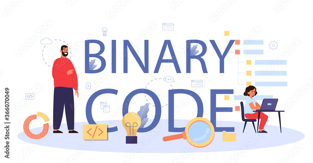 Binary code typographic header. Student write software and create