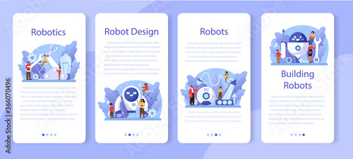 Robotics school subject mobile application banner set. Robot