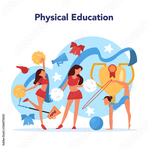 Physical education lesson school class concept. Students doing