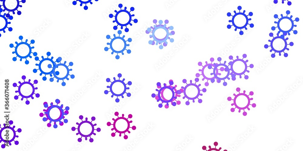 Light blue, red vector background with covid-19 symbols. Light blue, red vector background with covid-19 symbols.