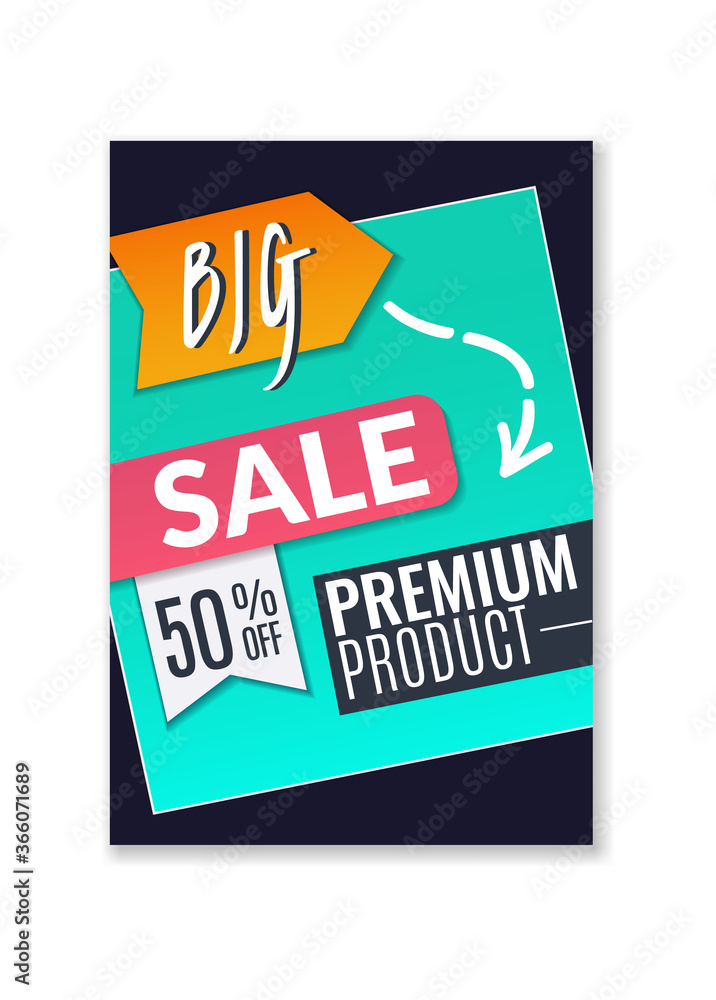 Obraz premium Big sale poster. Promotional fashion premium product flyer, abstract concept graphic discount offer promotion luxury element vector template