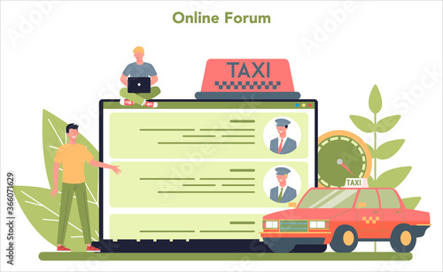 Taxi service online service or platform. Yellow taxi car. Idea of public