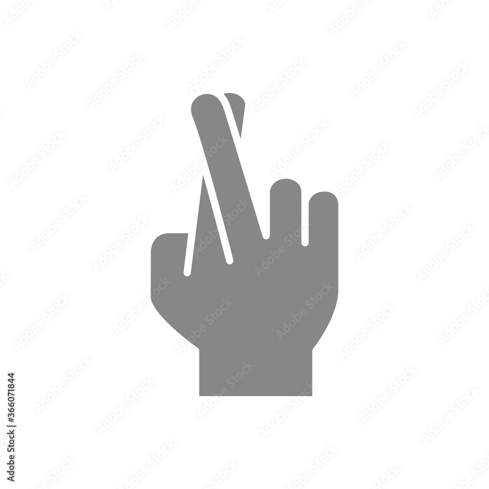 Crossed fingers gray icon. Wish for luck gesture symbol Crossed fingers gray icon. Wish for luck gesture symbol
