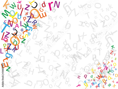 flying alphabet, color  letters on grey background. Concept for back to school on gray text.
