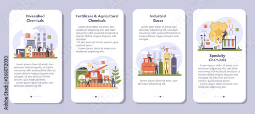 Chemical industry mobile application banner set. Industrial chemistry