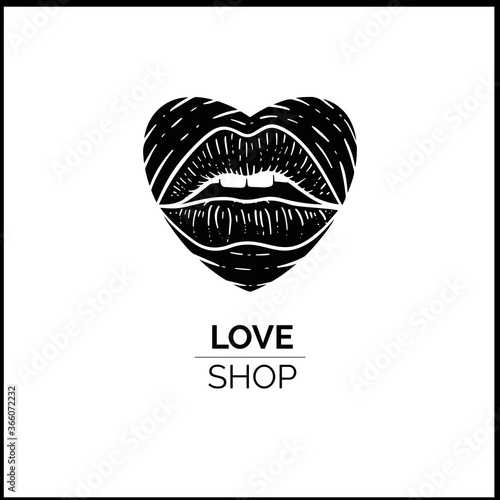 Vector logo heart with a lips inside great for romantic shops