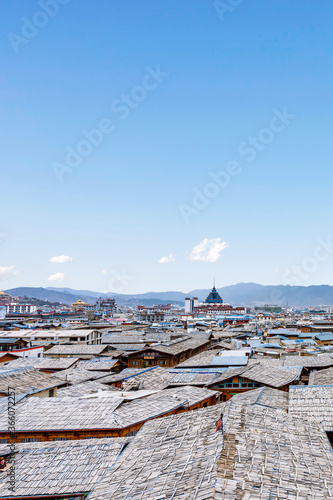 High-view view of the ancient city of Dukezong, Shangri-La, Yunnan Province, China